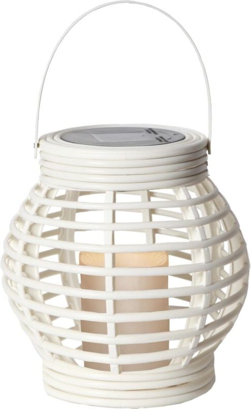 Kleine Solar-Laterne ,Rotang mit LED-Kerze, Dämmerungssensor, outdoor, weiß, 16cm