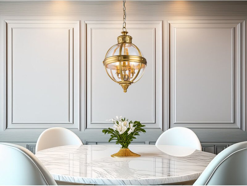 Led Jugendstil Pendelleuchte aus massivem Stahl in Messing brüniert, ø 37cm