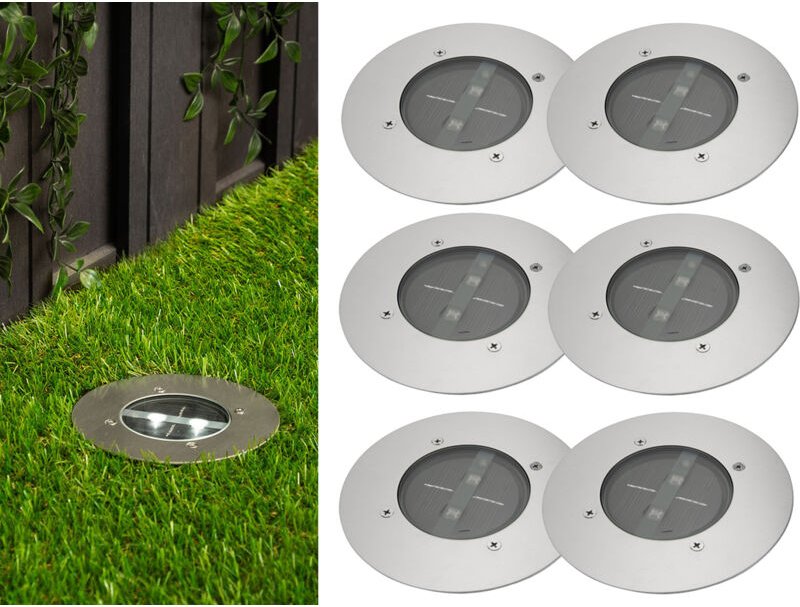 Ranex - Solar led Bodeneinbaustrahler 6er set für Außen, Edelstahl rund Ø14cm IP67