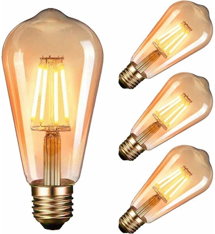 4er-Set Edison-LED-Glühbirnen, Retro-E27-Fassung (4 W / 220 V), ST64 Weiß, Vintage-Stil-Lampe für Zuhause, Café, Bar