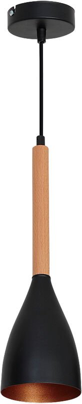 Schlanke Hängelampe Schwarz Metall Holz Ø11cm MUZA