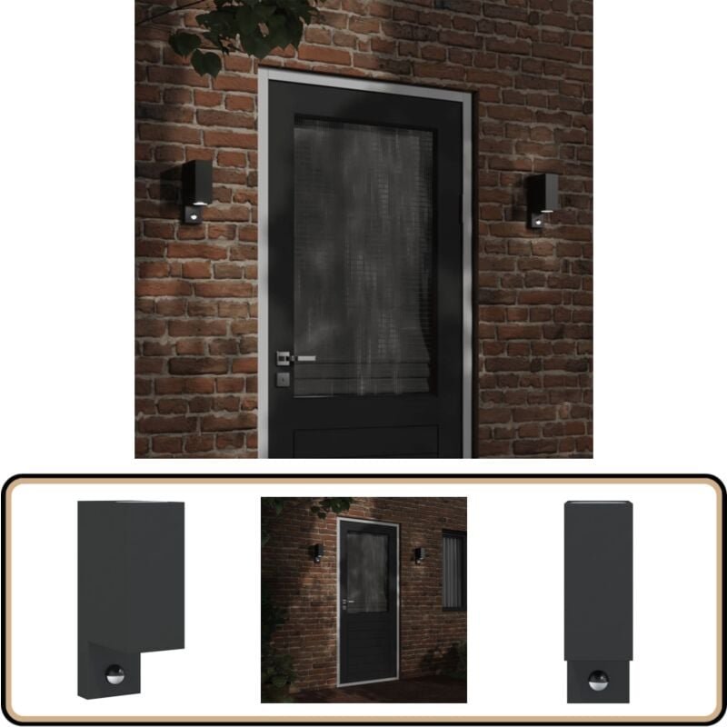 Außenwandleuchte mit Sensor Schwarz Aludruckguss - Outdoor-Beleuchtung - Wandleuchte - Bewegungsmelder - PIR-Sensor - LE...