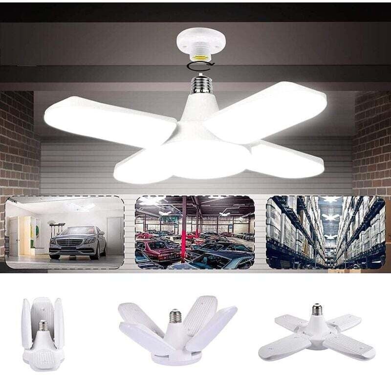 Garagenbeleuchtung, 80 W 8000 lm LED-Werkstattlampe E27 mit 4 verstellbaren Paneelen, superhelle LED-Deckenleuchte für G...