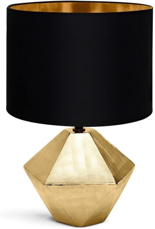 Nachttischlampe, moderne Tischleuchte, Stoffschirm, Keramikfuß, E14-Fassung, Rautenform, Gold, 22 x 22 x 32 cm, 1,3 m Ka...