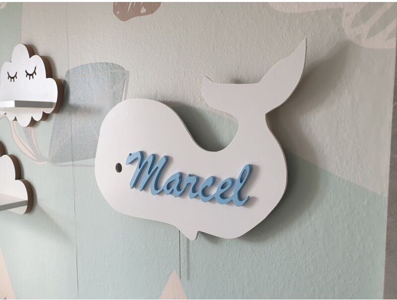 Lámpara de noche de ballena a pilas con nombre