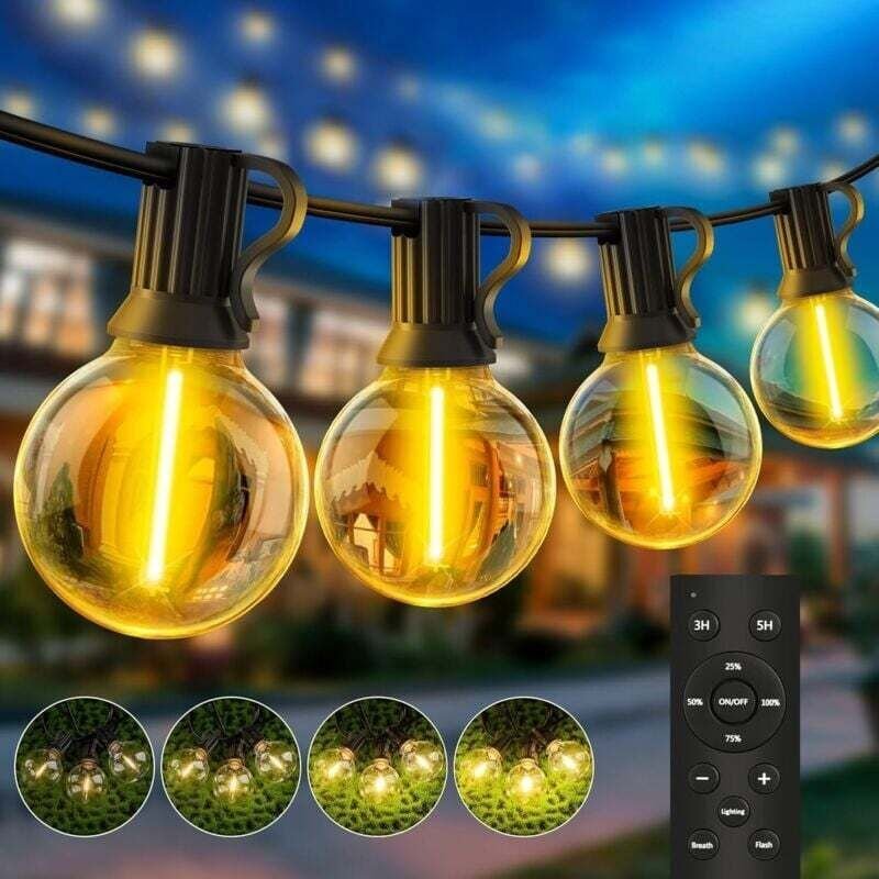 15 m lange Lichterkette für den Außenbereich – Bistro-Lichterkette mit Fernbedienung, 3 Modi, Timer, 25+1 G40-LED-Lampen...