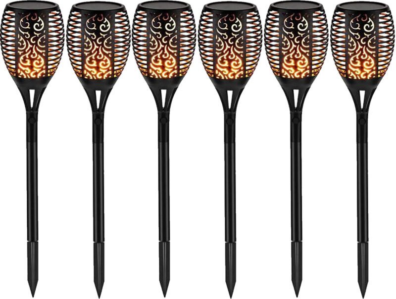 6er-Pack Solar-Flammenleuchten mit 12 LEDs, flackernd, blau-violett, wasserdicht, für Garten, Rasen, Wege und Hof