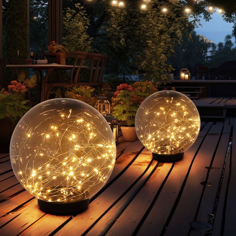 Thumbnail - Steckleuchte rauch Solarleuchte Außenlampe Kugellampe schwarz, Lichtdraht, led warmweiß, d 20/25 cm, 2er Set