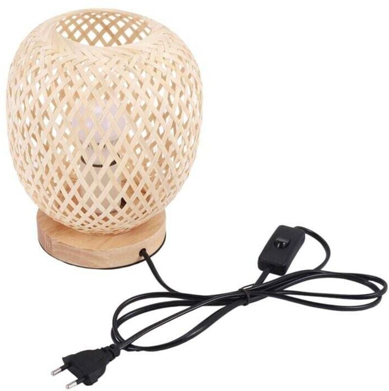 Japanische Rattan-Tischleuchte für Nachttisch und Schreibtisch mit europäischem Stecker