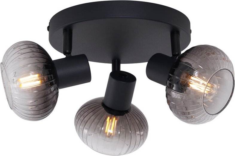 Moderne Deckenleuchte schwarz mit rundem Rauchglas 3-flammig - Teddy