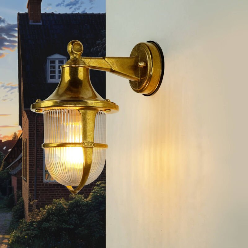 Licht-erlebnisse - Wandlampe außen Messing Maritim IP64 dekorativ Haus Hof Garten Laterne