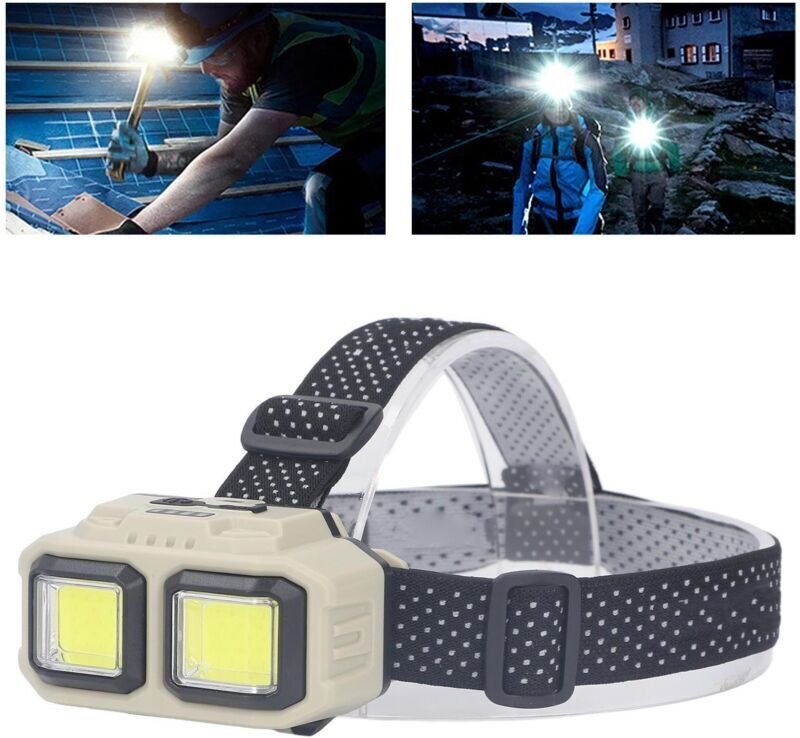 Superhelle COB-LED-Stirnlampe, USB-aufladbar, leicht, zur Kopfbefestigung, mit Bewegungssensor und Akkuanzeige, für Outd...