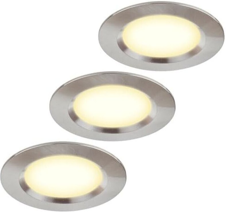 Set mit 3 ultradünnen 12V 3W LED-Einbaustrahlern, 55mm Ausschnitt mit 1,7m Kabel, Schutzart IP44, für Spiegelschränke, V...