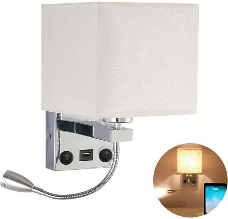Nachttisch-Wandlampe, flexible USB-LED-Wandleuchte, Leselicht, Schwenkarmständer für Schlafzimmer, E27-Wandnachtlicht (L...