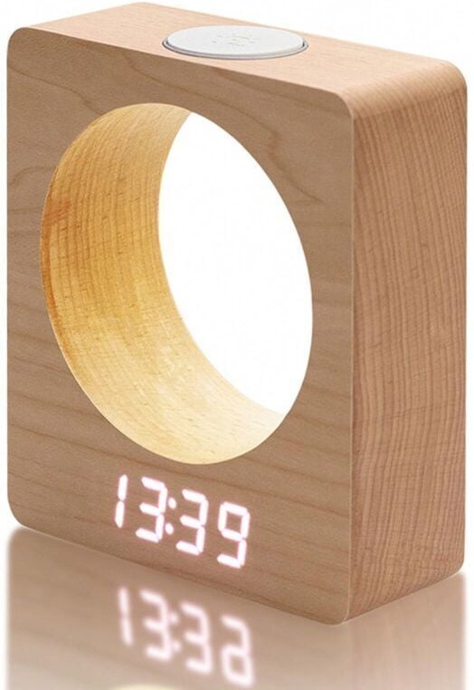Lautloser digitaler Wecker aus Holz mit Licht, 3 Weckzeiten, Netzbetrieb, vier LED-Helligkeitsstufen mit Temperatur- und...
