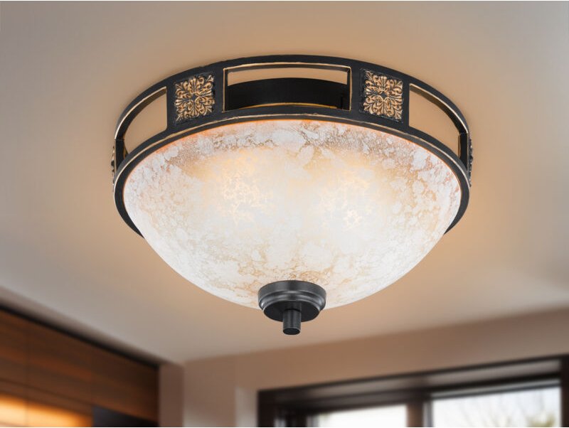 Trio Lighting - Rustikale Deckenleuchte quinta Rostfarbig mit Glasschirm Alabaster, ø 33cm