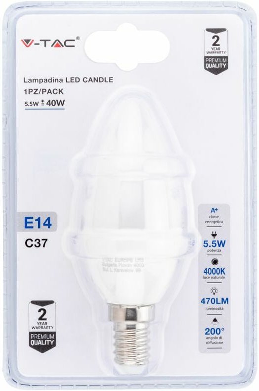V-tac - E14 5,5 w LED-Kerzenlampe, Naturweiß (Blisterpackung mit 1 Stück)