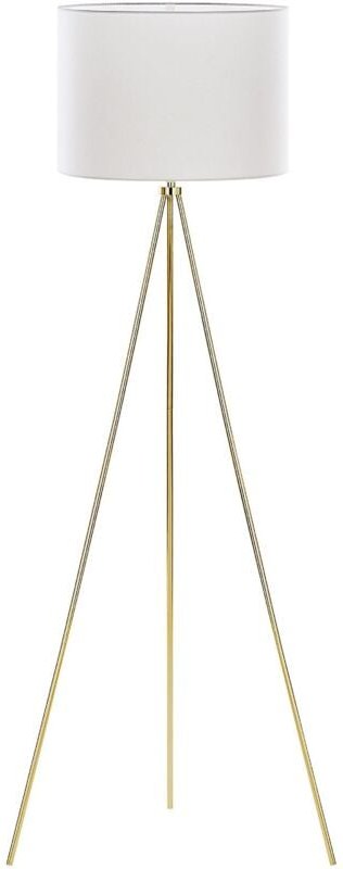 Stehlampe Gold und Weiß Metall 148 cm runder Stoffschirm dreibeiniges Stativ langes Kabel mit Schalter Minimalistisches ...