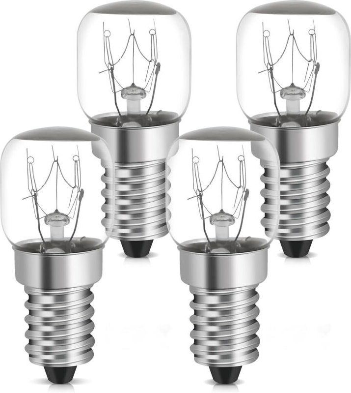 4 x 15-W-E14-Kühlschranklampen in Warmweiß, hitzebeständig bis 300 °C (2700 K, ST22, 22 mm). 4er-Pack T22-Ofenlampen für...