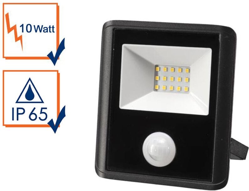 10 Watt led Strahler mit pir Sensor, 4000 Kelvin Neutralweiß, IP65, 11x13cm