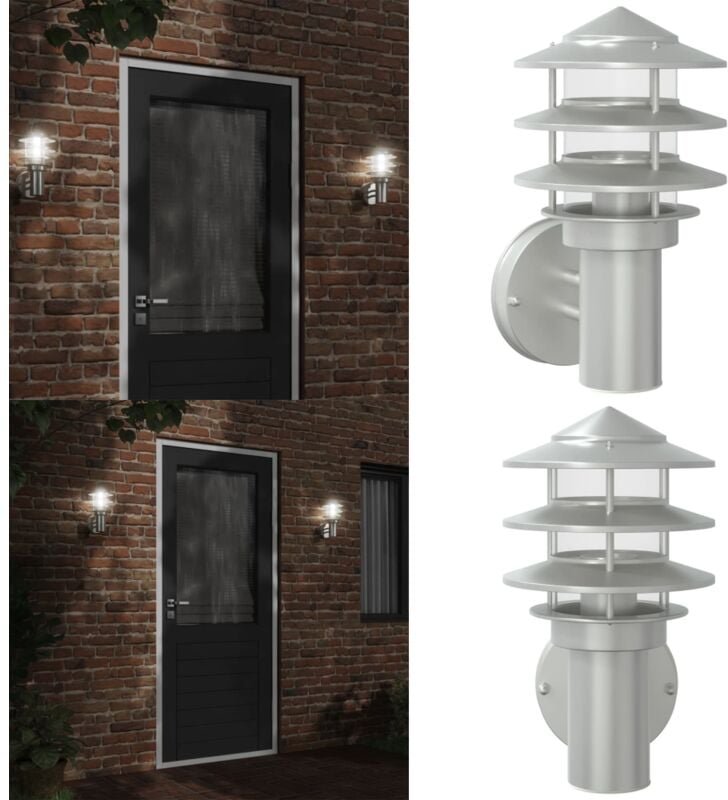 Thumbnail - Außenwandleuchte Silbern Edelstahl - Outdoor-Beleuchtung - Wandleuchte - Gartenleuchte - Edelstahlleuchte - LED-Leuchte ...