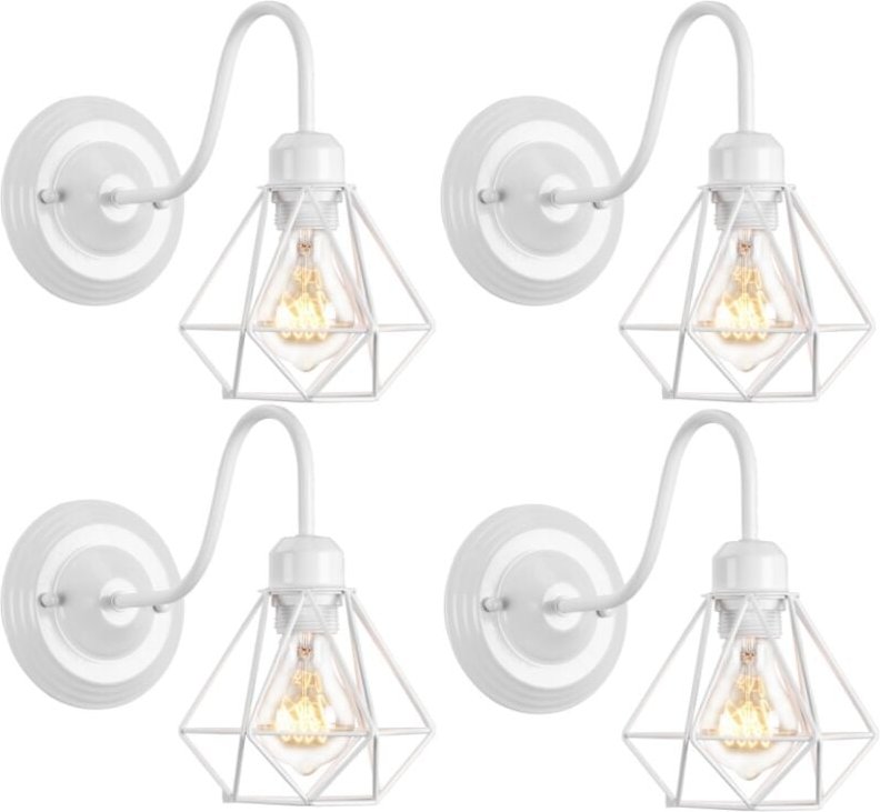 4 Stücke Vintage Wandlampe Innen Wandleuchte Metall Käfig Wandspot Weiß Ø15,5cm für Café Restaurant Schlafzimmer