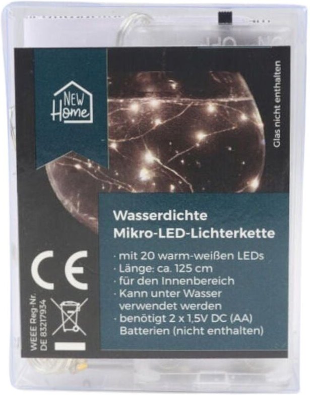 Buri - LED-Drahtlichterkette mit Timer 20 Micro-LEDs Warmweiß Lichterkette Deko 125cm