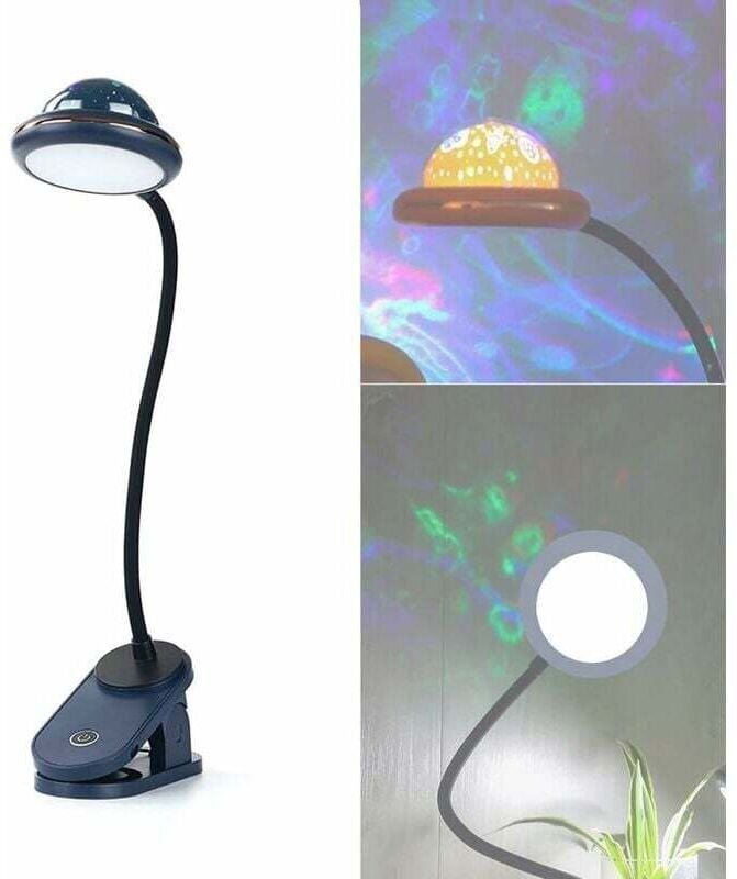 Kinder-Klemmlampe, wiederaufladbares LED-Klemmleselicht mit Sternenprojektion, Schwanenhals-Nachttischlampe, 360°-Touch-...