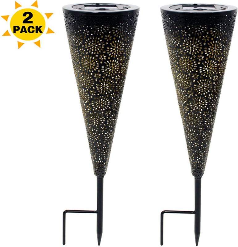 Solar-Rasenlampe, Stehlampe, Hohlschmiedeeisen-Metall-Innenhof-Dekorationsprojektionslampe - 2er-Set - RWSolar-Lampe
