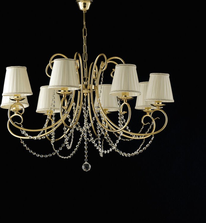 Bonetti Illumina - Magda – Kronleuchter aus goldenem Eisen, 8 Lichter mit 118 Lampenschirmen – Ø78 – BL146-8-OR-PAR