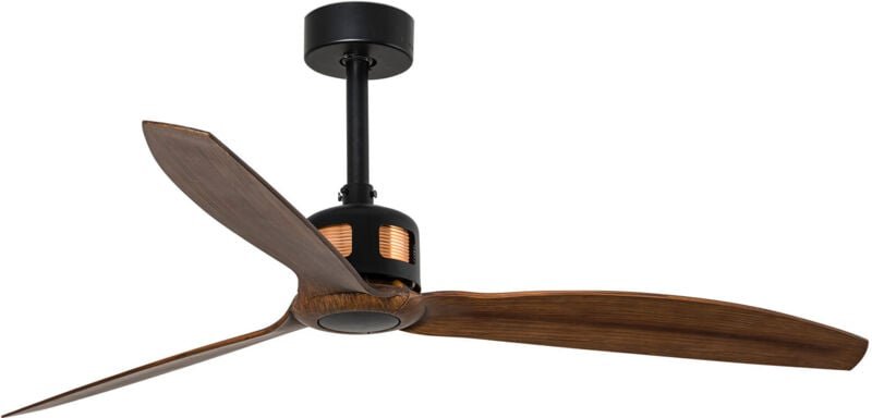Faro Copper Mittlerer Deckenventilator mit 3 Flügeln, Mattschwarz, Walnuss, Wiz Smart System