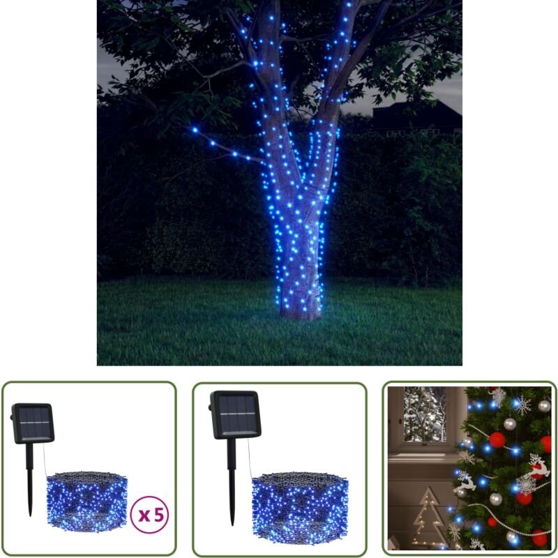The Living Store Solar-Lichterketten 5 Stk. 5x200 LED Blau Innen Außen - Solarleuchten - Lichterkette - Outdoor Beleucht...