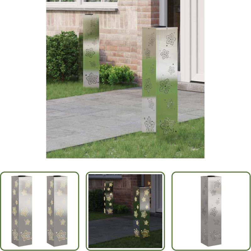 Wegeleuchten - Solar LED Weg Licht 2 pcs Silber Edelstahl