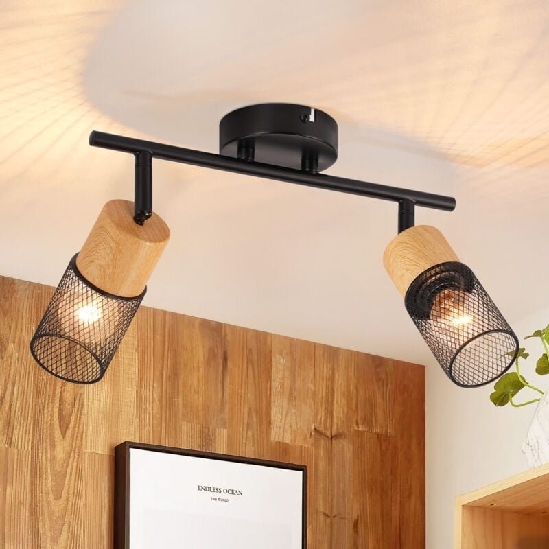 Thumbnail - Deckenleuchte 2 Flammig Deckenstrahler: Vintage Deckenlampe Holz Spots 350°Schwenkbar E14 Deckenspots Küchenlampe Retro ...