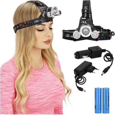 Akku-Stirnlampe LED Kopflampe mit 3 Lichtern