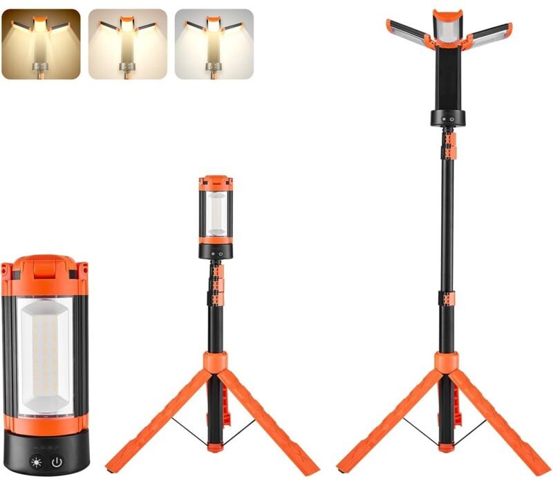 LED-Scheinwerfer auf abnehmbarem Stativ, 2200 lm, kabellose, wiederaufladbare LED-Arbeitsleuchte für Camping, 8 Ah, mit ...