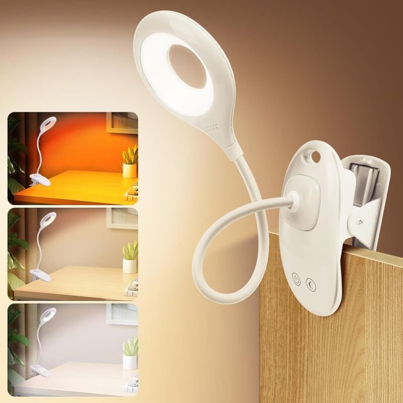 LED-Schreibtischlampe, 22 LEDs, USB-wiederaufladbare Klemmleuchte, 3 Beleuchtungsmodi, einstellbare Helligkeit, zum Lese...