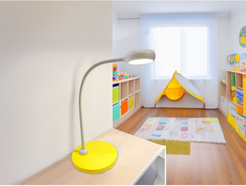 Niermann - Moderne Kinder Schreibtischleuchte Sonnengelb-Grau mit Flexarm, Höhe 43cm