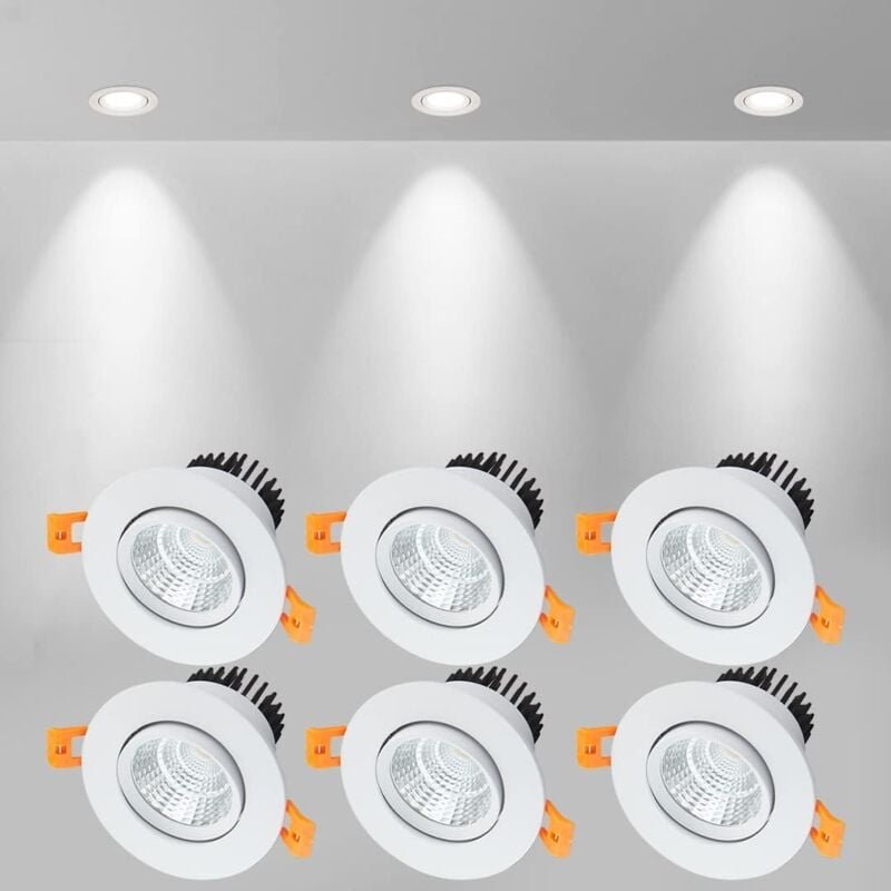 6 x LED-Einbaustrahler, 5 w COB-Deckeneinbauleuchte, Kaltweiß 6000 k, 500 lm, ac 220–240 v, Ra≥90, Abstrahlwinkel 24°, I...