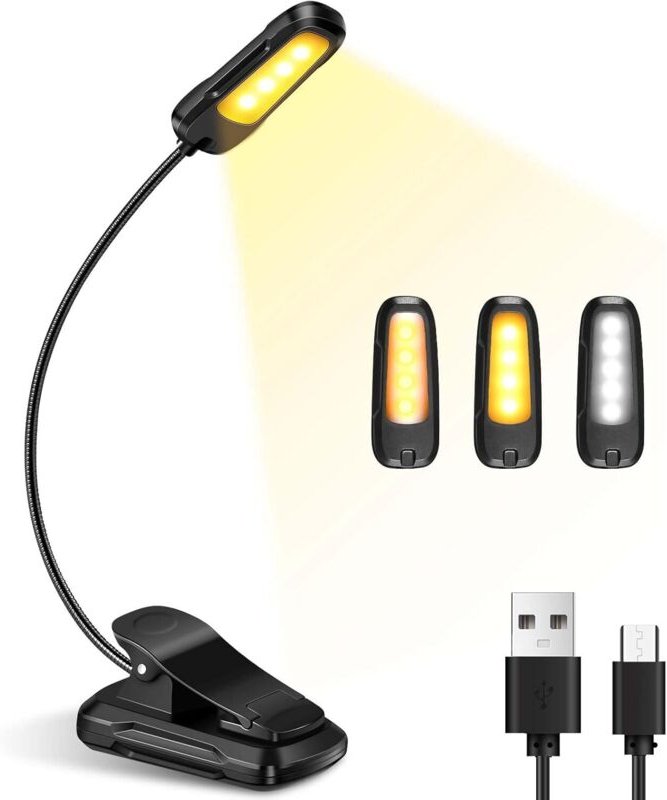 Wiederaufladbare LED-Leselampe, 3 Helligkeitsstufen x 3 Farben, 360° flexibler Hals, ideale Leselampe zum Lesen im Bett ...