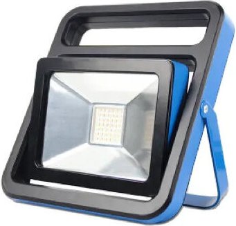 LED-Baustellenscheinwerfer 50W, 4000 Lumen, 2 Steckdosen und Schalter