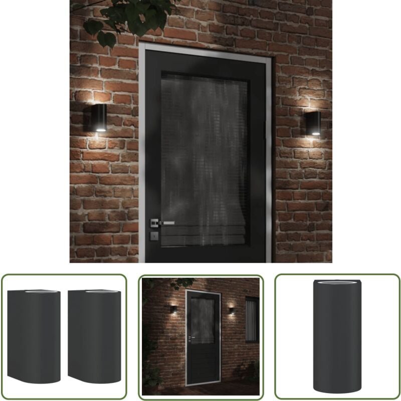 Außenwandleuchten 2 Stk. Schwarz Aluminiumdruckguss - Außenleuchten - Wandleuchten - Gartenbeleuchtung - LED-Leuchte - E...