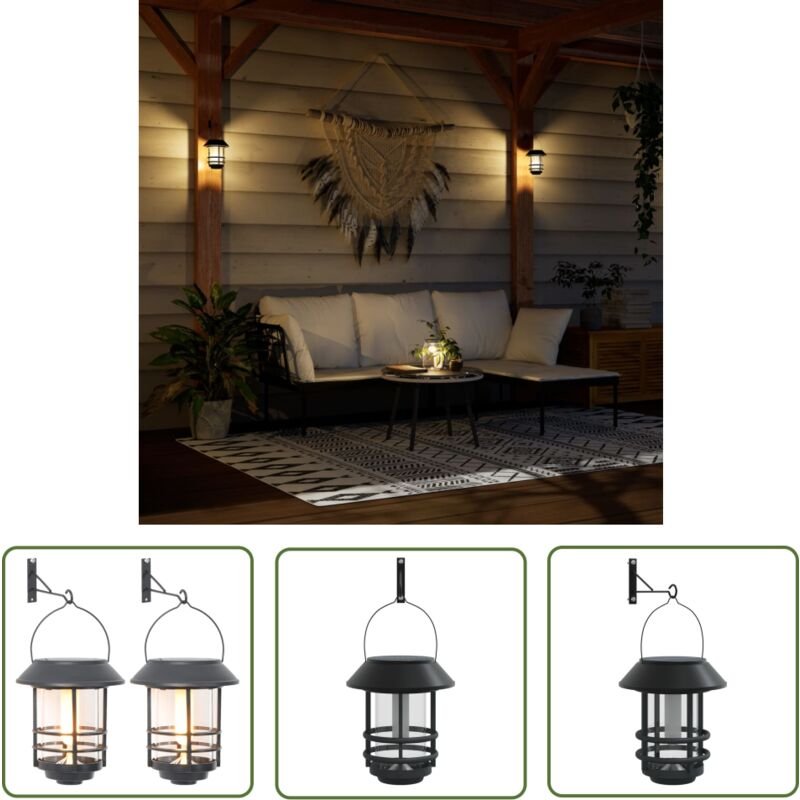 Solar-Außenwandleuchten 2 Stk. Warmweiß Flackerndes Licht - Solarlampen - Außeleuchten - Gartenbeleuchtung - Wandleuchte...