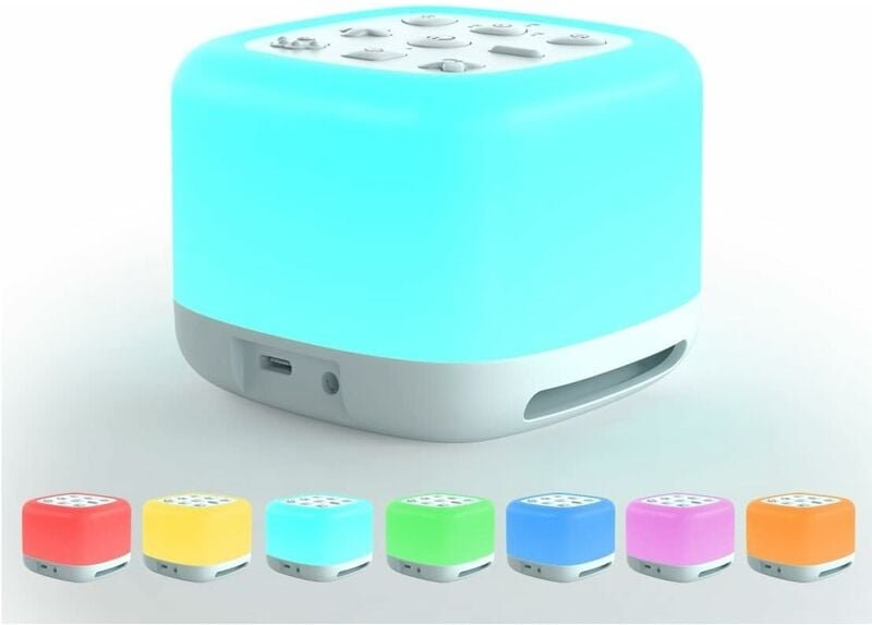 Weißes Rauschen mit Bluetooth-Lautsprecher, Nachtlicht, 40 beruhigende Geräusche, 9 Lichtfarben, tragbar und wiederaufla...