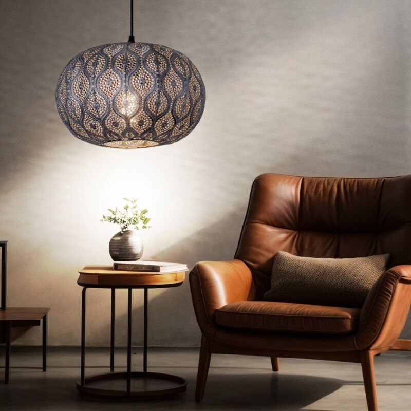 Pendellampe Esstisch Hängeleuchte Orientalisch led Wohnzimmerlampe silber, Metall Dekorstanzungen, 1x led 7W 806lm 2700K...
