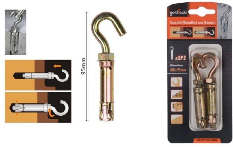 Trade Shop Traesio - Trade Shop - 2er Set Metalldübel mit Hakenschrauben M8x95mm Zubehör Kleinteile 91045 -