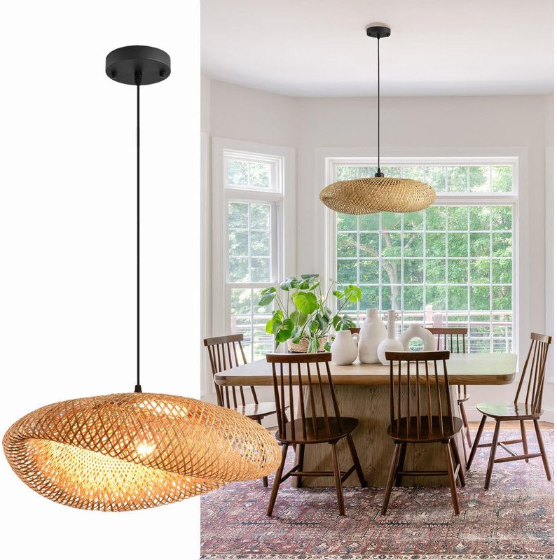 Bohemianische Pendelleuchte fürs Wohnzimmer, Rattan-Schlafzimmerlampe E27, Retro-Strohlampe für den Esstisch, Vintage-Hä...