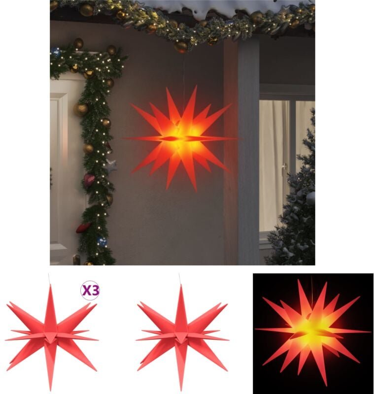 Thumbnail - The Living Store LED-Weihnachtssterne 3 Stk. Faltbar Rot 10 cm - Weihnachtsbeleuchtung