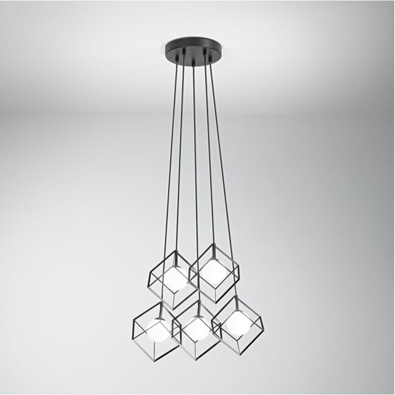 CUBE-Hängelampe aus Metall in mattschwarzem Perenz 5 G9-Lampen