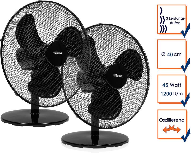 Tischventilatoren 2er SET Ø 40cm 3-Stufen 3077,4m³/Std. Oszillierend